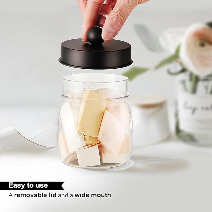 Farmhouse Decor Apothecary Jar Set, Mason Jar Bathroom Vanity Storage Organizer Canister-Qtip Holder Plastic Acrylic Jar for Cotton Swab, Cotton Pad, Floss Pick, Paper Clip, Hair Clip (2 Pack, Bronze)