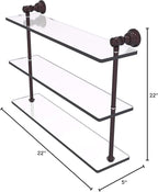 Allied Brass CL-5-22 Carolina Collection 22 Inch Triple Glass Shelf, Antique Bronze