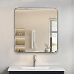 Bathroom Medicine Cabinet,28"x28" Square Mirror Door with Stainless Steel Frame,Recessed & Surface Wall Cabinet with Glass Shelves, Rust-Resistant Bathroom Storage Cabinet