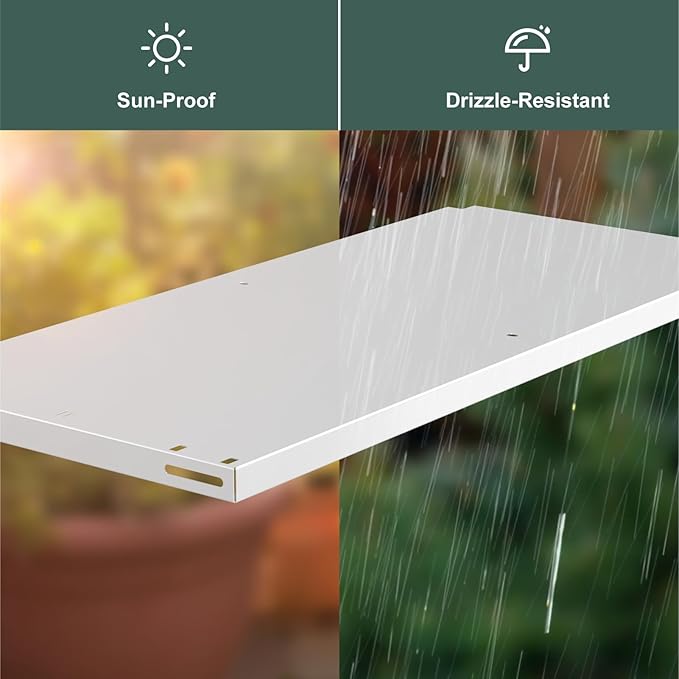 Storage Shed Shelf, Weatherproof Metal Shelf for 30 cuft Tool Cabinet, Ideal for Outdoor Use, with Screw and Nuts Easy Assembly, 45.6''L×13.2''W×30.1H, White