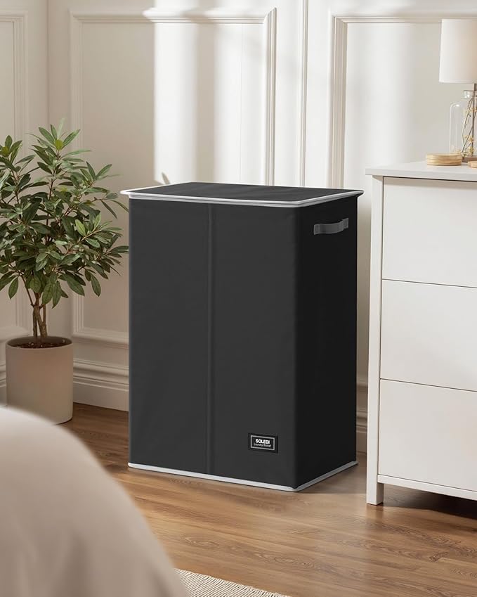 SOLEDI Laundry Hamper with Lid 130L Large & Tall Collapsible Laundry Basket, Clothes Hamper with Bag Removable Easy to Carry, Dirty Hampers for Bedroom, Bathroom, Dorm, College, Black