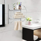 Tangkula Wall Mount 2 Tier Bathroom Shelf with Bars, 18" W X 10" D X 22" H, Home Toilet Double Layer Rustproof Chrome Shelf