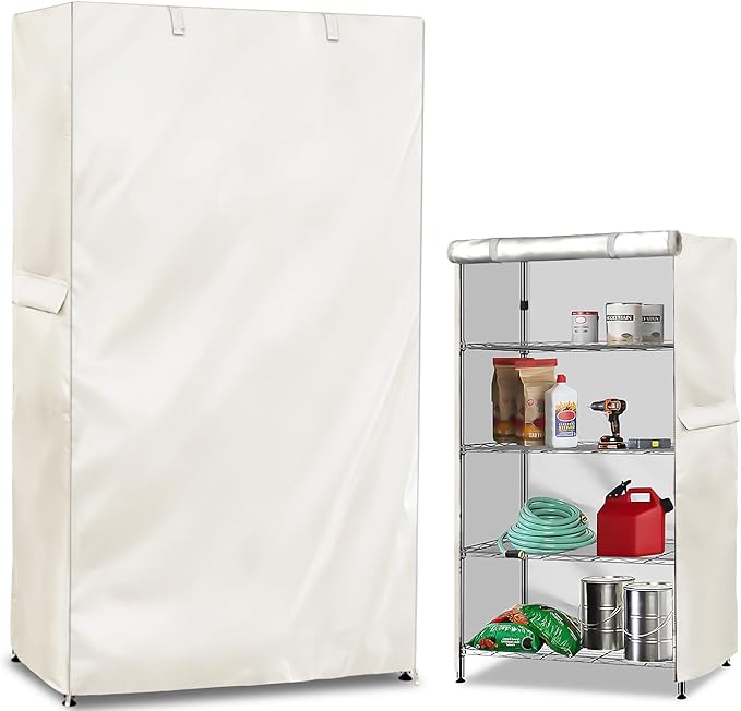 Wire Shelf Cover,600D Heavy Duty 100% Waterproof Shelf Covers for Wire Shelving,Outdoor Storage Shelves Cover for Metal Rack,48" W x 18" D x 82" H,Beige
