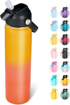 24oz Insulated Stainless Steel Water Bottle, Wide Mouth Double Wall Vacuum, Silicone Straw, Sweat & Leak Proof, BPA Free Insulated Water Flask for Travel, Keep Cold 24h Hot 12h, Orange