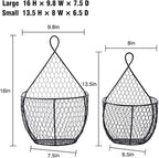 ERYTLLY Metal Fruit And Vegetable Storage Hanging Basket Wall Mounted, For Kitchen Black Wire Baskets for Flowers, Fruits and Veggies, - Set of 2