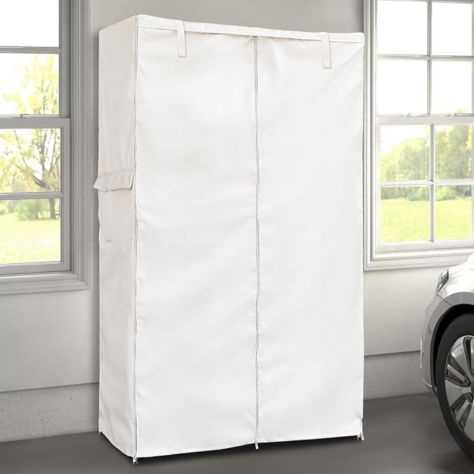 Wire Rack Covers,Heavy Duty 600D Dustproof Waterproof Storage Rack Covers for Metal Shelves,Storage Shelf Cover with Zipper for Wire Shlef,36''W x 14''D x 71''H,Beige with Clear Front