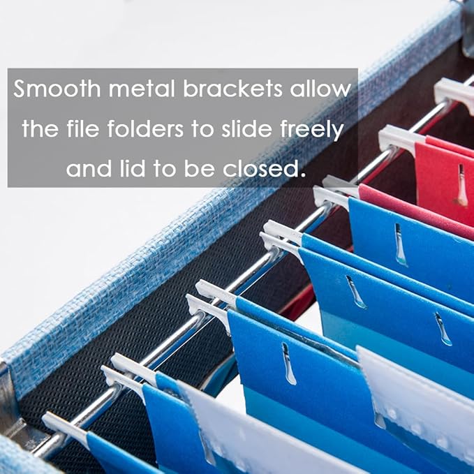 PRANDOM File Organizer Box - Set of 2 Collapsible Decorative Linen Filing Storage Hanging File Folders with Lids Office Cabinet Letter/Legal Size Blue (17x14x11.2 inch)