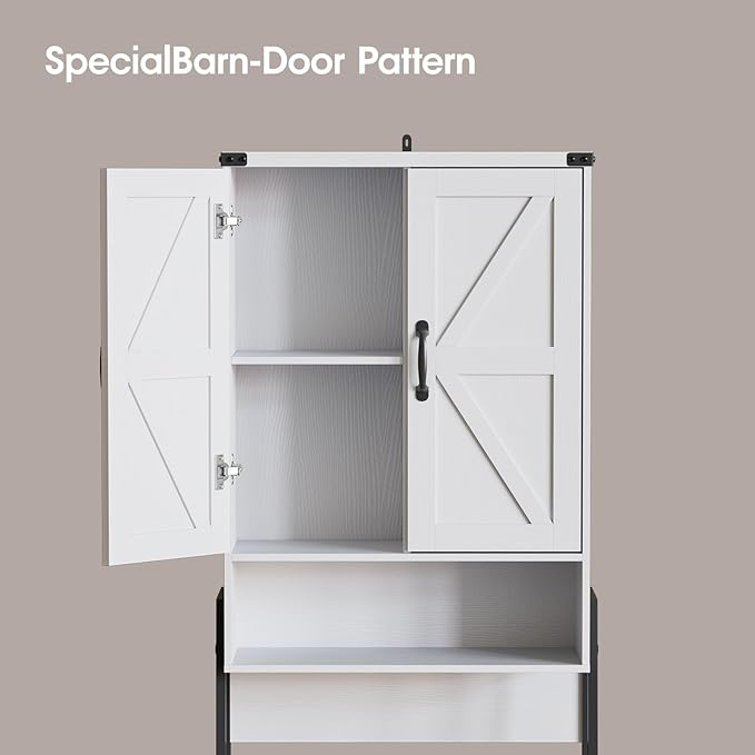 Over The Toilet Storage Cabinet with 2-Door Design Bathroom Organizers and Storage with Anti-Tip Device Over Toilet Organizer with Shelves for Bathroom,Restroom,Laundry White