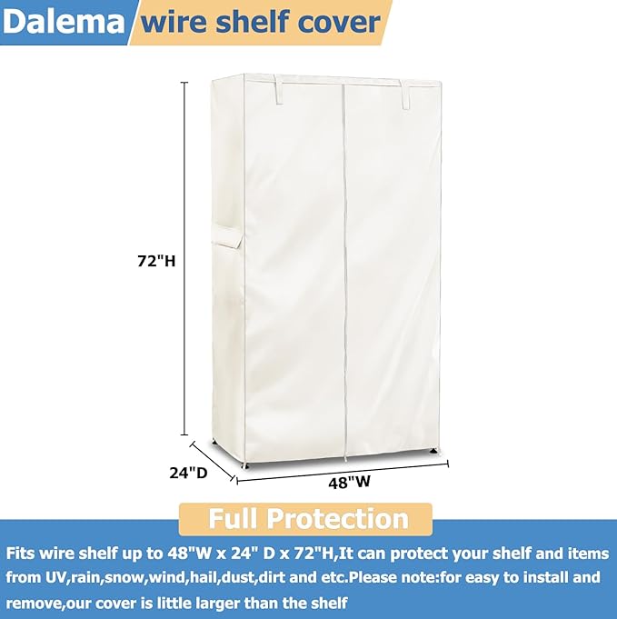 Wire Rack Covers,Heavy Duty 600D Dustproof Waterproof Storage Rack Covers for Metal Shelves,Storage Shelf Cover with Zipper for Wire Shlef,48''W x 24''D x 71''H,Black with Clear Front
