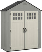 Suncast Everett 6x3 ft Vertical Storage Shed - Resin Outdoor Garden Shed with Floor, Windows, Skylight & Lockable Double Doors. Slim Yard Storage for Utility Tools & Backyard Equipment
