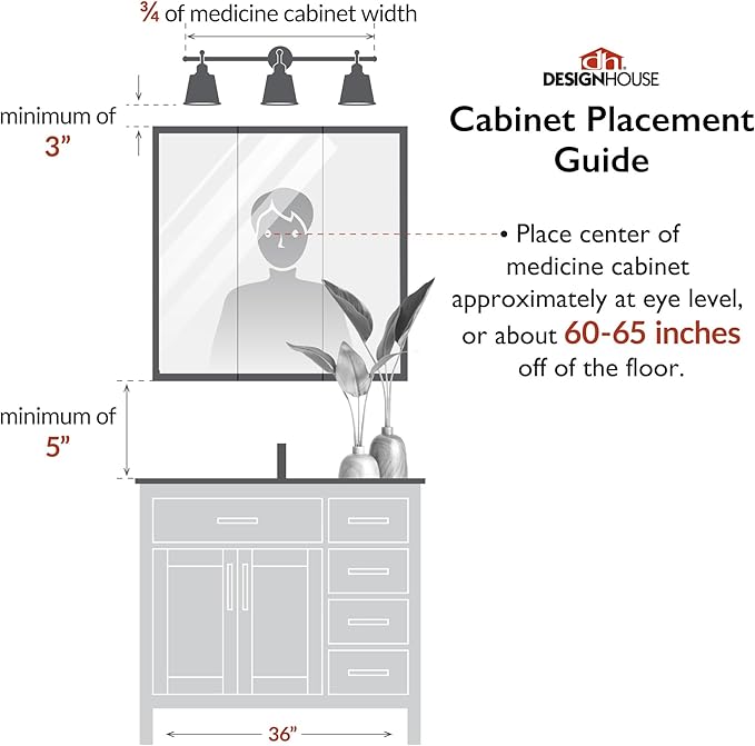 Design House Cyprus Medicine Cabinet, 3 Frameless Mirrored Doors, 2 Adjustable Shelves, Pre-Assembled, Surce or Recess-Mounted, White, 36.3 in. W x 4.4 in. D x 30.1 in. H, 590265