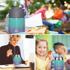 MAXSO 2 Pack Soup Thermo for Hot & Cold Food for Kids Adults, Vacuum Insulated Food Jar Thermal Lunch Containers, Travel Food Flask with Spoon (24 oz,17 oz) (Glitter Rainbow)