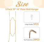 5 Pack Plate Hangers for The Wall, Suitable for 10-12 inch Art Plate, Stainless Steel Invisible Heavy Duty Wire Plate Holder with Wall Hooks, Plate Hangers for Displaying Plates, Platter, Dish, Gold