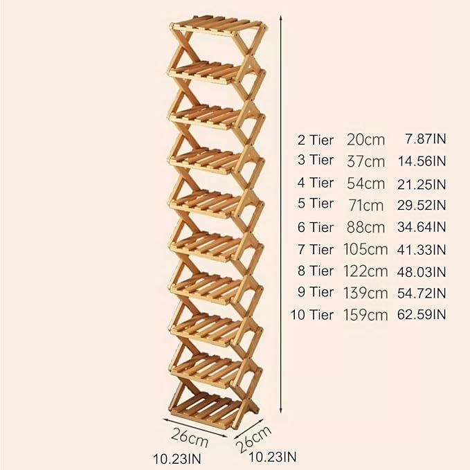 The 8-Tier No-Assembly Bamboo Rack, Bamboo Shoe Rack, Foldable Shoe Rack, Space Saving Collapsible Shelves for Entryway, Closet, Bathroom, Bamboo Shoe Rack, Foldable Shoe Rack (Brown, 8Tier)