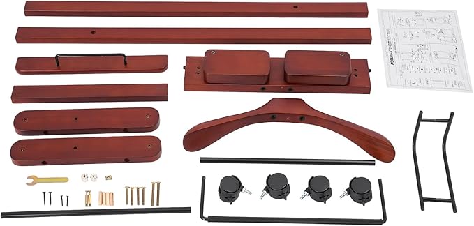 66.14 Lbs Capacity Wood Valet Stand, Clothes Valet Rack with 4 Universal Wheels, Freestanding Clothing Stand with Drawers Tie Rods and Shoe Rack, Reddish Orange