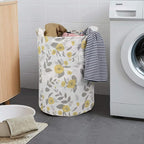 UUJOLY Collapsible Laundry Basket, Laundry Hamper with Handles Waterproof Round Cotton Linen Laundry Hamper Printing Household Organizer Basket, 19.7x15.7 inches, Yellow