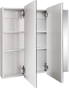 Design House Cyprus Medicine Cabinet, 3 Frameless Mirrored Doors, 2 Adjustable Shelves, Pre-Assembled, Surce or Recess-Mounted, White, 36.3 in. W x 4.4 in. D x 30.1 in. H, 590265