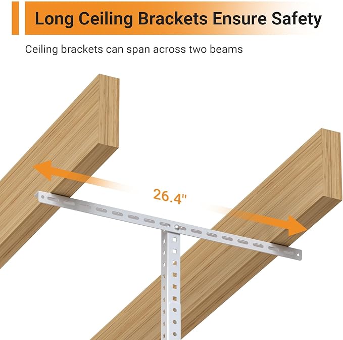 4ftx8ft Overhead Garage Storage Rack, Heavy-Duty Metal Garage Ceiling Storage Rack, 22''-40" Adjustable Ceiling Drop-Down, 600 lb. Loading Weight Capacity, White