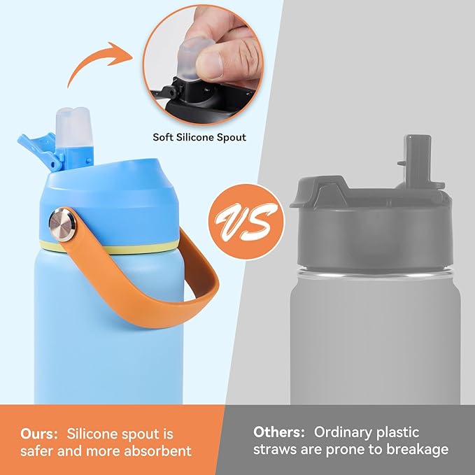 18oz Insulated Stainless Steel Water Bottle, Wide Mouth Double Wall Vacuum, Silicone Straw, Sweat & Leak Proof, BPA Free Insulated Water Flask for Travel, Keep Cold 24h Hot 12h, Cerulean