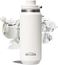 Greylock 20 oz Insulated Water Bottle with Straw Lid, Reusable Stainless Steel Sports Water Bottles with Foldable Handle, Leak Proof, Double-Wall Vacuum Insulation, 24 Hours Cold (White)