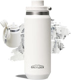 Greylock 20 oz Insulated Water Bottle with Straw Lid, Reusable Stainless Steel Sports Water Bottles with Foldable Handle, Leak Proof, Double-Wall Vacuum Insulation, 24 Hours Cold (White)