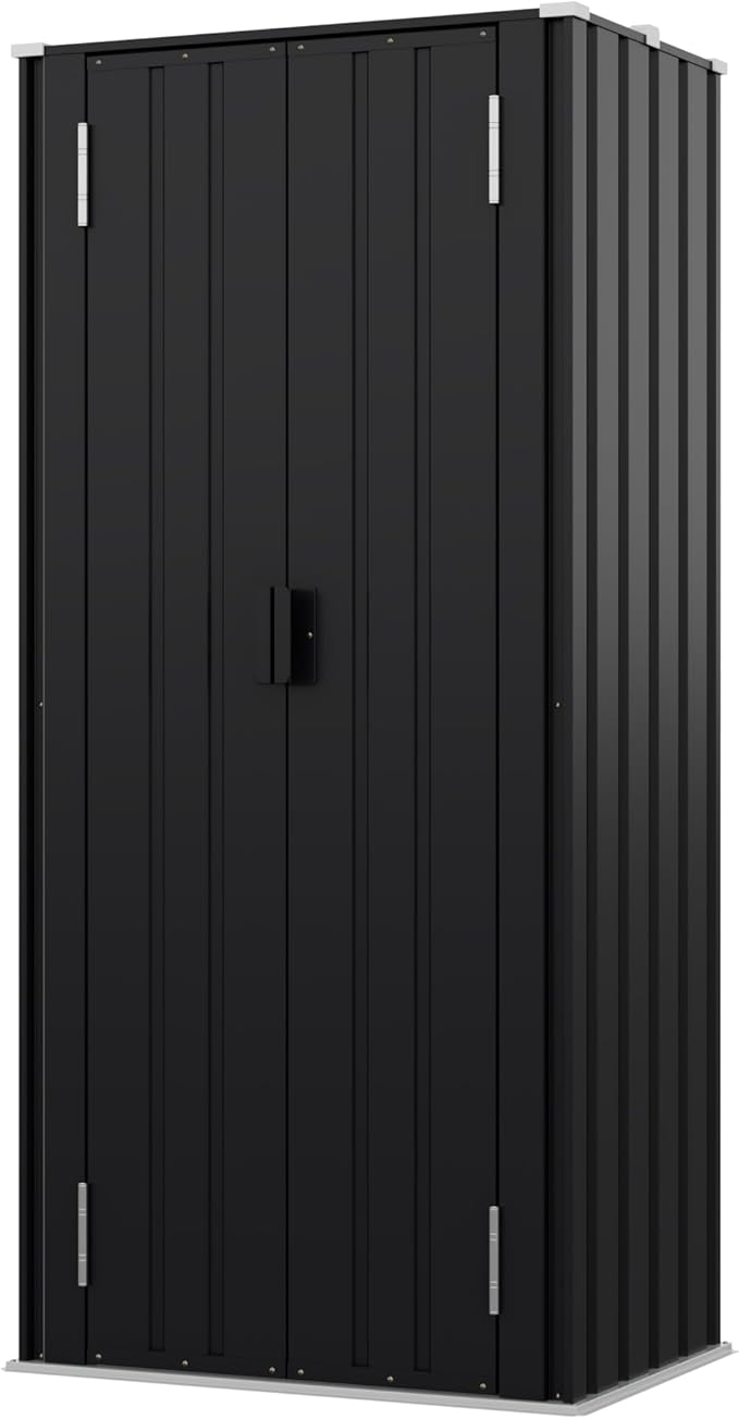 Devoko 28 Cuft Lockable Metal Storage Shed, Vertical Indoor Outdoor Tool Cabinet with 3 Adjustable Shelves for Patio Garden Backyard, Black
