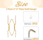 5 Pack Plate Hangers for The Wall, Suitable for 4-5 inch Art Plate, Stainless Steel Invisible Heavy Duty Wire Plate Holder with Wall Hooks, Plate Hangers for Displaying Plates, Platter, Dish, Gold