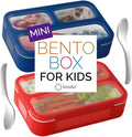 Small Snack Containers for Kids Toddlers - 3 Compartments (Set of 2) - Leak-proof Snack Boxes with Lids - BPA-Free Mini Bento Lunch Box - Ideal for School, Daycare, Holds 2 Cups (Red + Navy Blue)