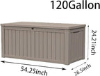 120 GallonOutdoor Storage Box,Resin Deck Boxes Waterproof, IndoorOutdoor Bin for Package Delivery, Patio Cushions, Gardening Tools, Lockable, UV Resistant