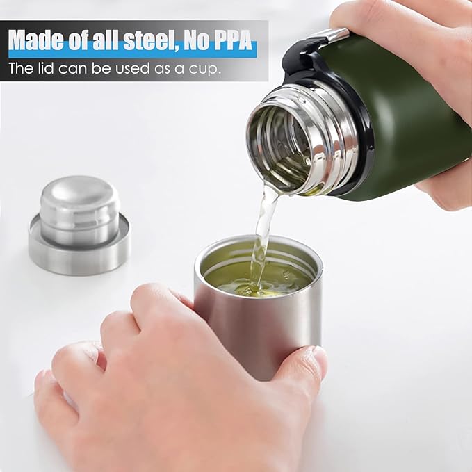 Insulated vacuum Thermo Bottle 1500ml/50.7oz with cup Stainless steel coffee bottles for hot and cold drink water flask.(Green,1500ml)