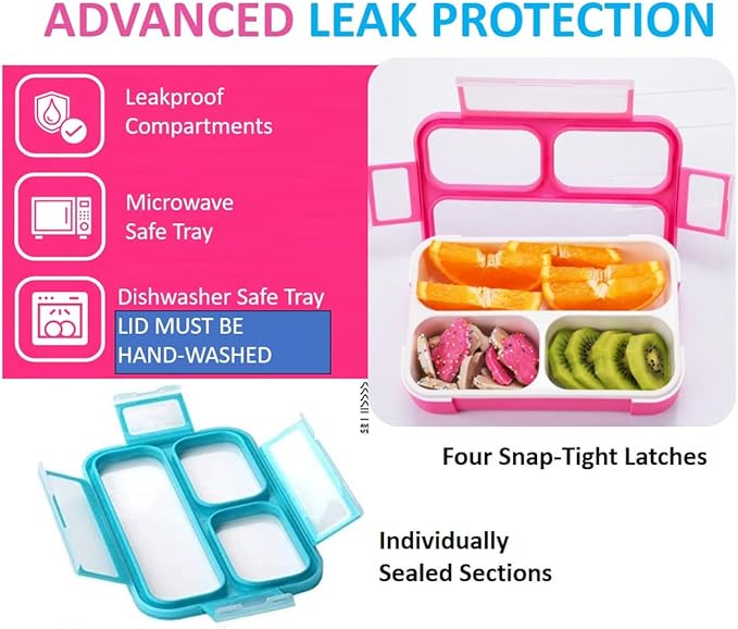 Small Snack Containers for Kids Toddlers - 3 Compartments (Set of 2) - Leak-proof Reusable Snack Boxes with Lids - BPA-Free Mini Bento Lunch Box - Ideal for School, Daycare, Holds 2 Cups (Pink + Blue)