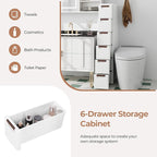 Giantex 6 Drawers Storage Cart, Narrow Plastic Dresser, Rolling Organizer Cart for Office Classroom Bedroom Bathroom Art Craft Supplies, Mobile Slim Utility Cart on Wheels (7.5"x16.5"x43")