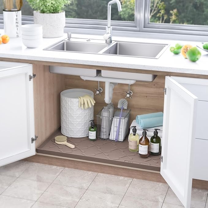 SIKADEER 19" x 19" Under Sink Mat Waterproof, Silicone Mat Kitchen Drawer Shelf and Cabinet Liner, Sink Protector for Kitchen Organizers and Storage, Boot Tray Pet Food Mats
