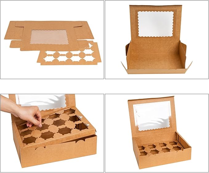 Rarapop 25 Pack Cupcake Boxes Hold 12 Standard Cupcakes, Food Grade Cupcake Holders Bakery Carrier Boxes with Windows and Inserts for Cupcakes, Muffins and Pastries