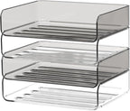 4-Tier Horizontal Acrylic Paper Tray Organizer | Clear Stackable Desk Organizer for Documents, Letters, A4 Paper | Modern Office/Classroom/Home Organization,Clear&Brown