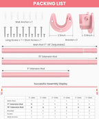 Closet Rods for Hanging Clothes, 17 to 39 Inches Stepless Adjustable Metal Closet Rod, 1.3 Inches Heavy Duty Clothes Hanging Rod for Closet Wardrobes Laundry RV, Pink