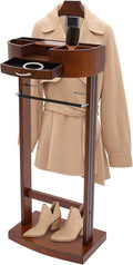 Wood Suit Valet Stand, Clothes Valet Stand, Clothing Rack Organizer, Jacket Hanger, Flip-top Compartment with Hole, Garment Valet for Bedroom Entryway Home Living Room Office