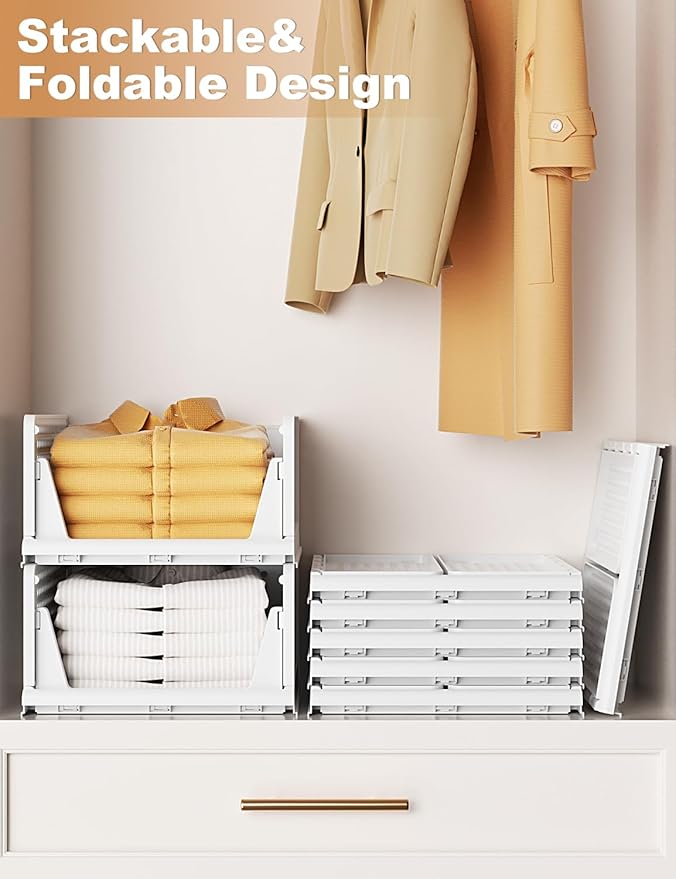 Closet Organizer System, Stackable Plastic Clothes Storage Basket, Stackable, Foldable Organizers for Wardrobe Clothes Organizer Suitable for Bedrooms Bathrooms Kitchen Living Rooms (2pack)