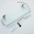 AIJALY 2 Pack Bathroom Glass Shelf,15.7 Inches Silver Bathroom Shower Glass Shelf Wall-Mounted, Metal Storage Floating Kitchen Shelf