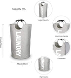 Mziart 90L Large Collapsible Laundry Hamper Laundry Basket with Alloy Handles for College, Camping and Home, Heavy Duty and Durable Thicken Foldable Clothes Storage Washing Bag (Grey)