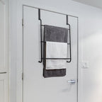 MyGift Over the Door Towel Rack, 3 Tier Modern Triple Towel Holder, Space Saving Bathroom/Laundry Room Clothes Drying Rack, Over Cabinet Towel Bar Hanger, Matte Black Metal