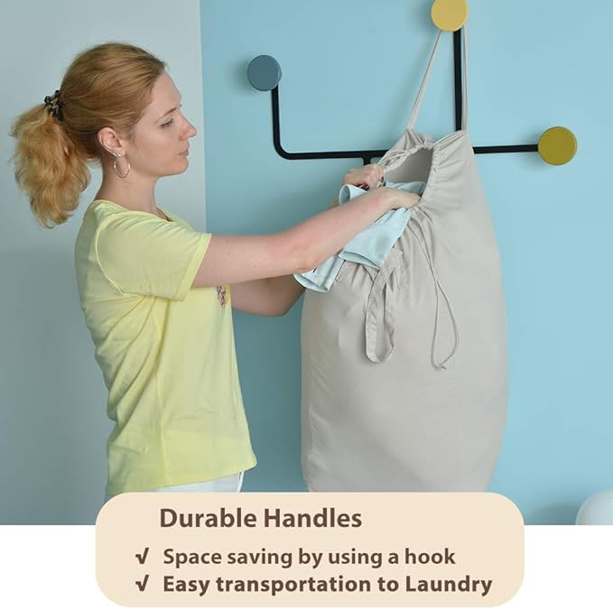 MCleanPin Washable Laundry Bags with Handles,140L Dirty Clothes Storage Bags for Laundry Hamper and Basket with Liner in College Dorm Travel, 2 Pack (Beige)
