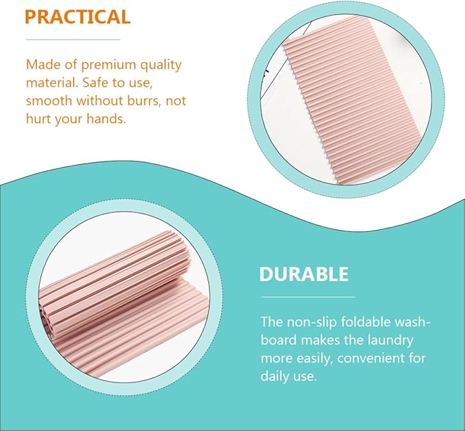 Folding Silicone Non-Slip Small Laundry Washing Board Household Hand Wash Scrubbing Mat with Drainage Pink