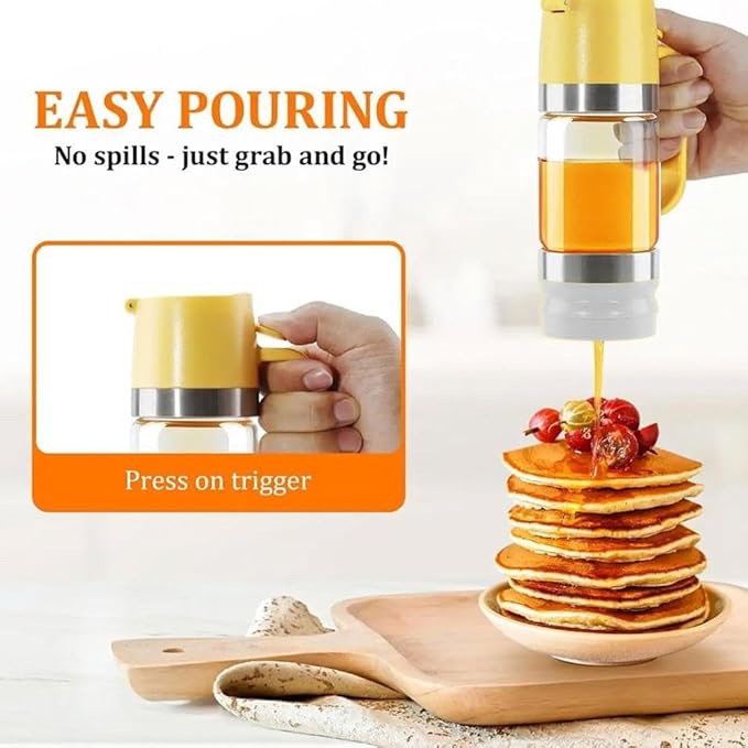 2Pcs Honey Dispenser No Drip,12OZ Glass Honey Jar with Handle,Syrup Dispenser for Coffee or Tea,Mess Free Honey-Dispenser for Maple Syrup, Honey-Container (Green+Black)