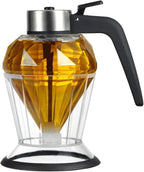 200ml Honey Dispenser with Stand, Premium No Drip Design Syrup Dispenser, Elegant Diamond Shape with Stainless Steel Top Glass Honey Dispenser, for Maple Syrup, Cooking Oil, Seasonings
