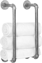 HouseAid Industrial Pipe Towel Rack, Farmhouse Bathroom Towel Storage Holder, Vintage Style Towel Organization, Wall Mounted, Antique Silver