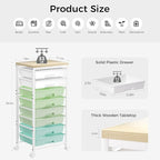 Rolling Cart with 8 Drawers, Plastic Drawer Storage Carts with Wheels & Wooden Tabletop, Metal Utility Cart Organizer for Bedroom Living Room Office Classroom Craft Organization and Storage, Green
