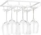 Wine Glass Rack - Under Cabinet Stemware Wine Glass Holder Glasses Storage Hanger Metal Organizer for Bar Kitchen White