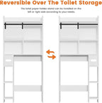 Semoic Over The Toilet Storage Cabinet, Over The Toilet Shelf with Sliding Door & Toilet Paper Holder Stand, Bathroom Above Toilet Storage, Home Space-Saving Toilet Rack for Bathroom, Restroom,White