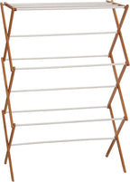 Household Essentials Bamboo Folding Clothes Drying Rack | White Finish, 11 Dowels & Flat Drying Shelf | Eco-Friendly, Collapsible Laundry Rack for Dorms, Apartments & Small Spaces | Fully Assembled